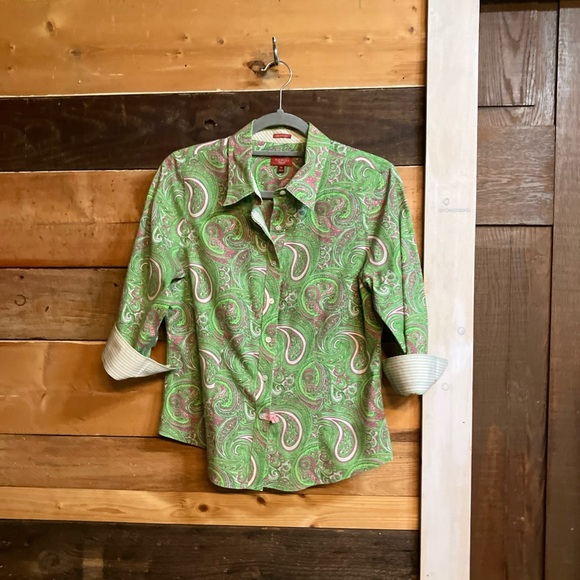 Talbots Green Paisley Button Down Shirt - Picture 1 of 9